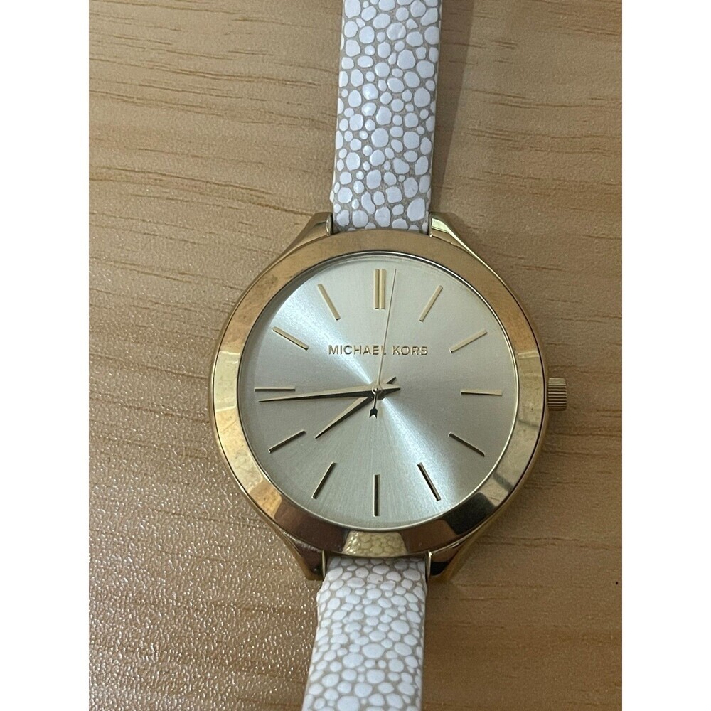 Michael Kors Women’s Gold Tone Watch White Leather Strap